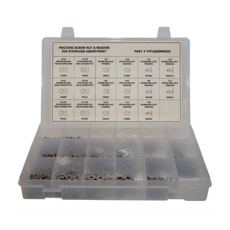 Titan Fasteners 650 Piece Hex Machine Screw Assortment - No 6 to 1/4" - 304 Stainless Steel TFP18SSNW650